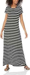 Amazon Essentials Women's Short Sleeve Maxi Dress Black White French Stripe S