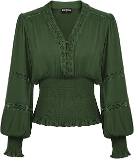 Scarlet Darkness Women's Renaissance Lace V Neck Lantern Sleeve Blouse
