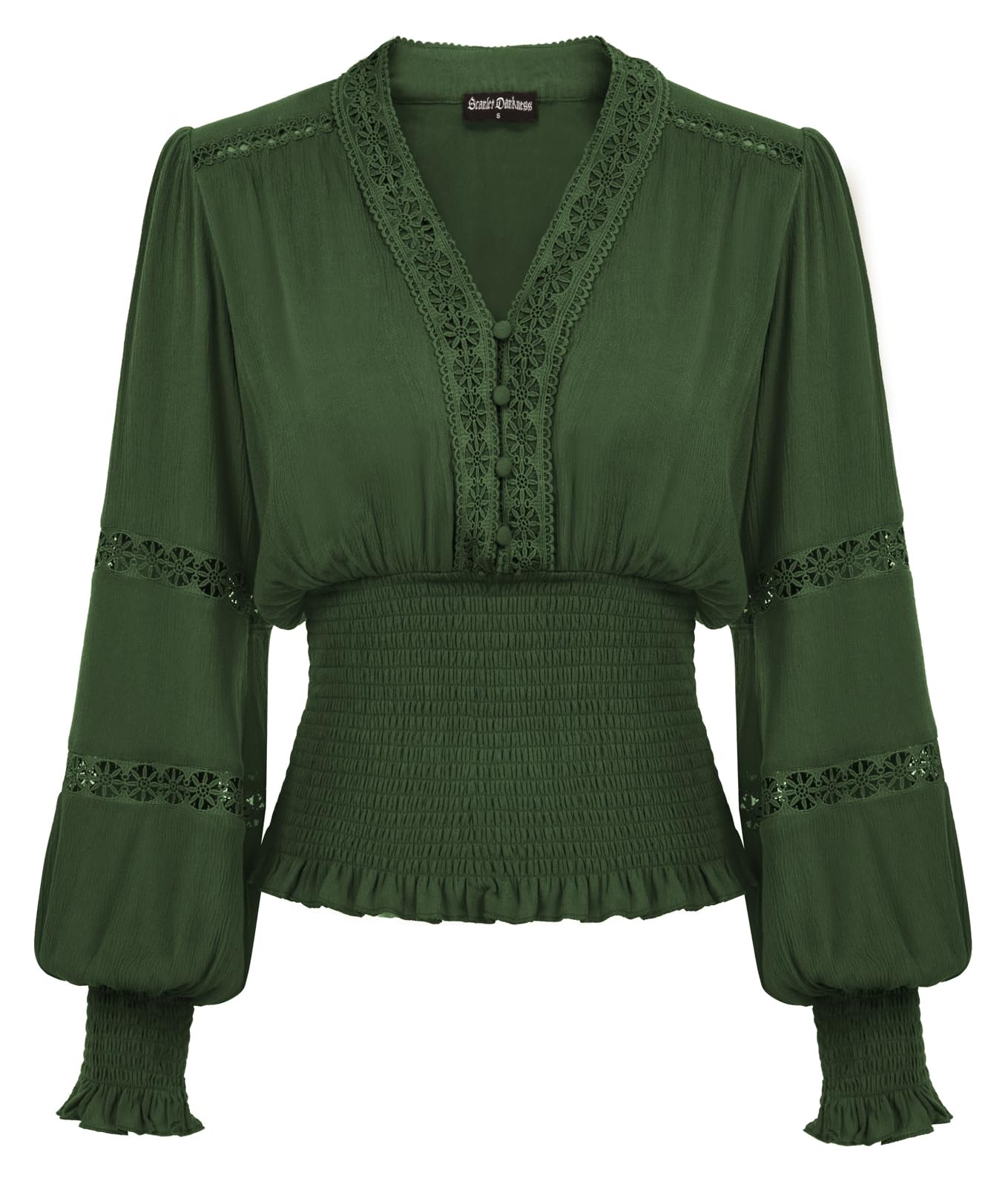 Scarlet Darkness Women's Renaissance Lace V Neck Lantern Sleeve Blouse