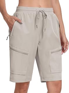 MoFiz Women 10" Hiking Cargo Shorts Quick Dry Athletic with 5 Zip Pockets