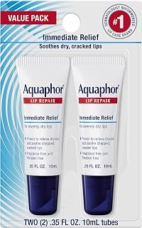 Aquaphor Lip Repair Ointment, Value Pack, 2 x 0.35 FL OZ | Lip Balm Moisturizer with Vitamins and Shea Butter, Immediate Severely Dry Lip Relief, Paraben and Fragrance Free