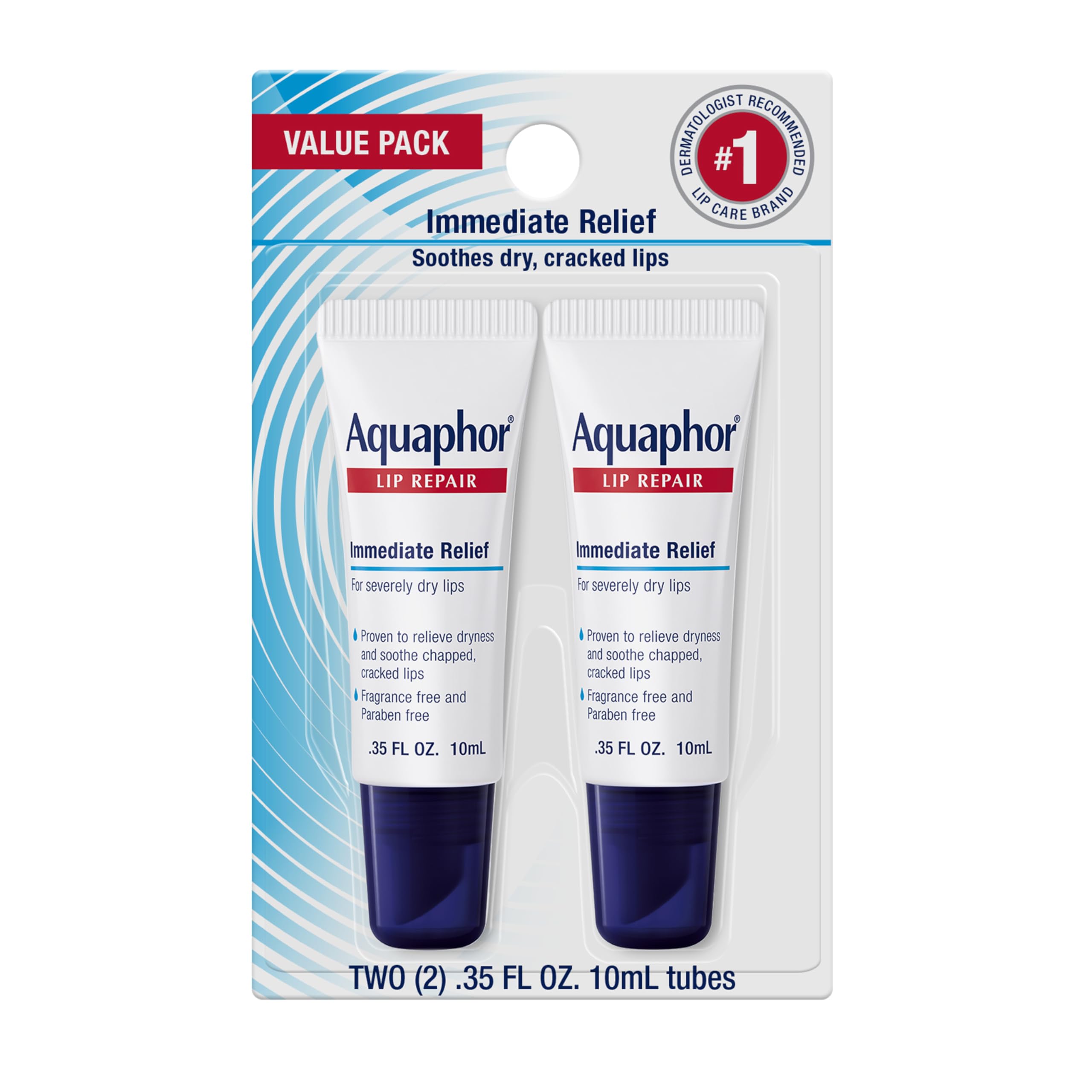 Aquaphor Lip Repair Ointment, Value Pack, 2 x 0.35 FL OZ | Lip Balm Moisturizer 