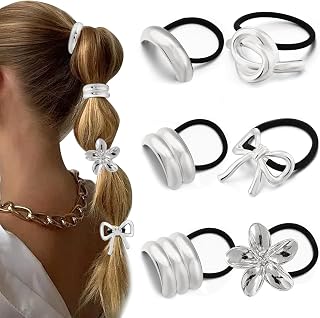 6 Pcs Silver Hair Scrunchies Metal Scrunchies for Thick Damaged Hair Accessories for Women