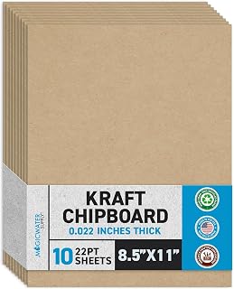 MagicWater Chipboard Sheet - 8.5x11 inch - 22 pt - 0.022" Thick - 10 Pack | For DIY Projects, Heavy Duty Kraft, Paperboard for Scrapbooking, Books, Picture Frame Backing, Art Projects & Crafts