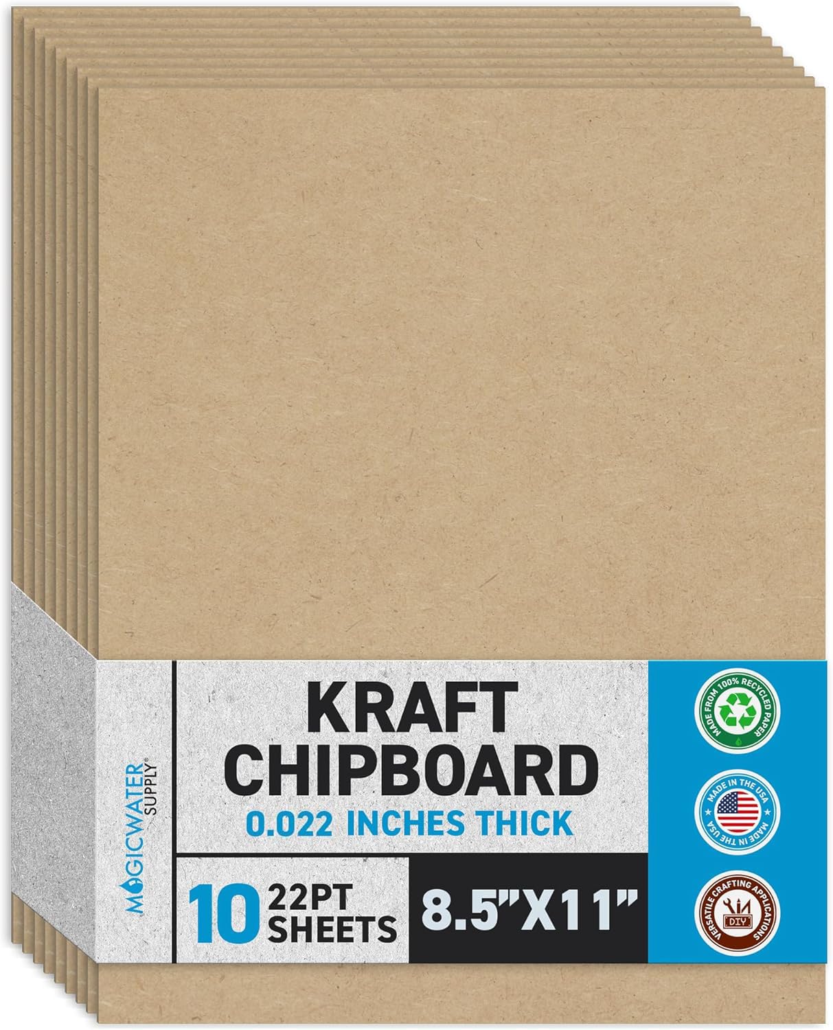 MagicWater Chipboard Sheet - 8.5x11 inch - 22 pt - 0.022" Thick - 10 Pack | For 