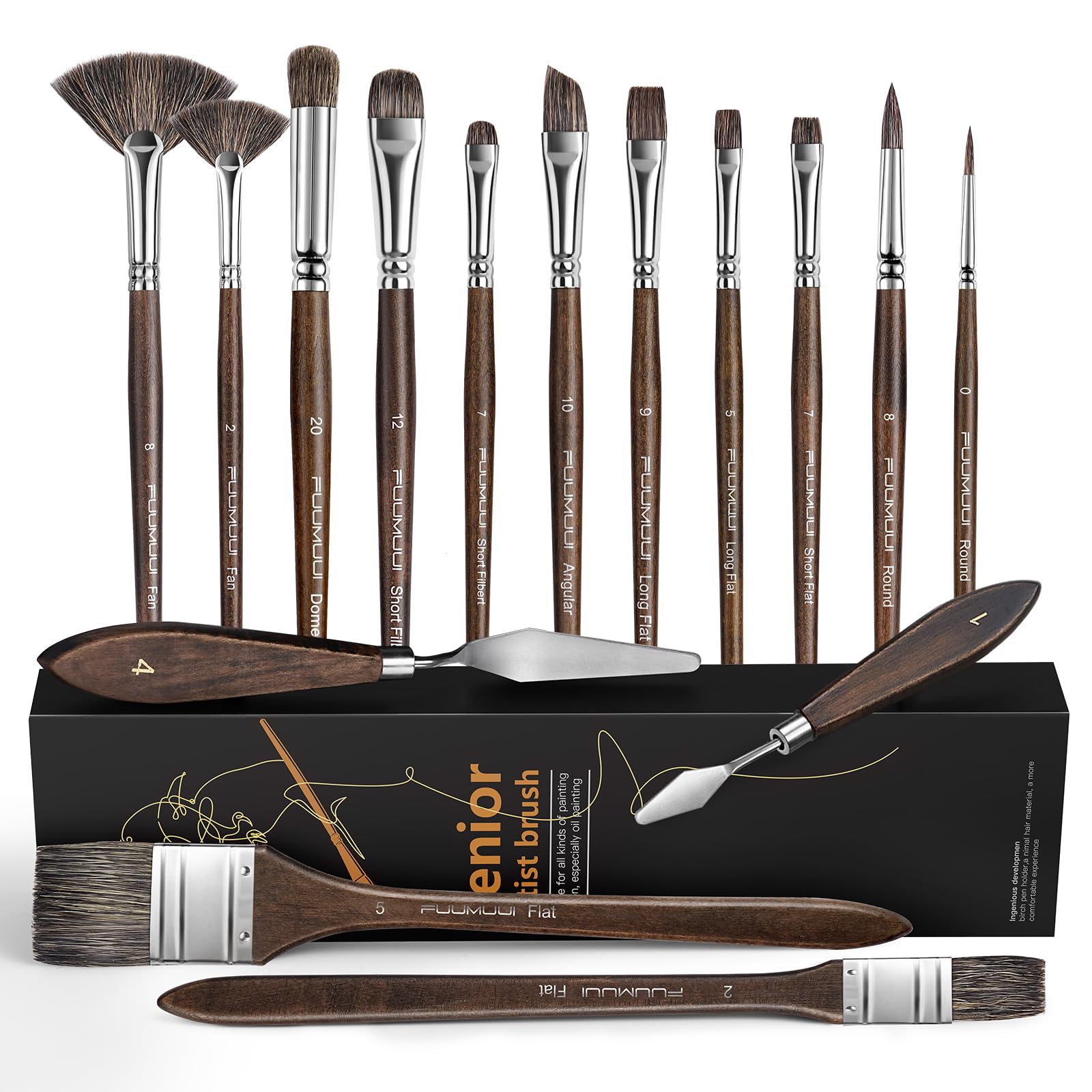 Oil Paint Brush Set, 15Pcs Fuumuui Professional Paint Blending Brushes Natural B