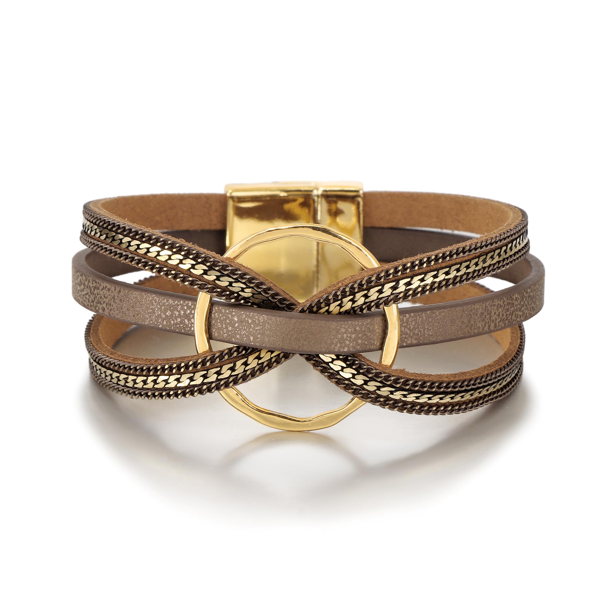Edoneery Leather Wrap Bracelets for Women, Boho Stacked Cuff Bangle
