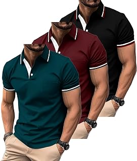 ZITY Pack of 3 Men's Short Sleeve Breathable Polo Shirt Set Lightweight Golf Polo Shirt 3 Pack T Shirt for Work Business