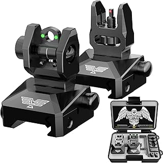Visiofire Fiber Optic Iron Sights for Picatinny Rail | Flip Up Front and Rear Backup Sights with Red Green Dots | Tool-Free Ajustable Rear Flip Up Sights | Pop Up Fiber Optic Sights Rapid Transition