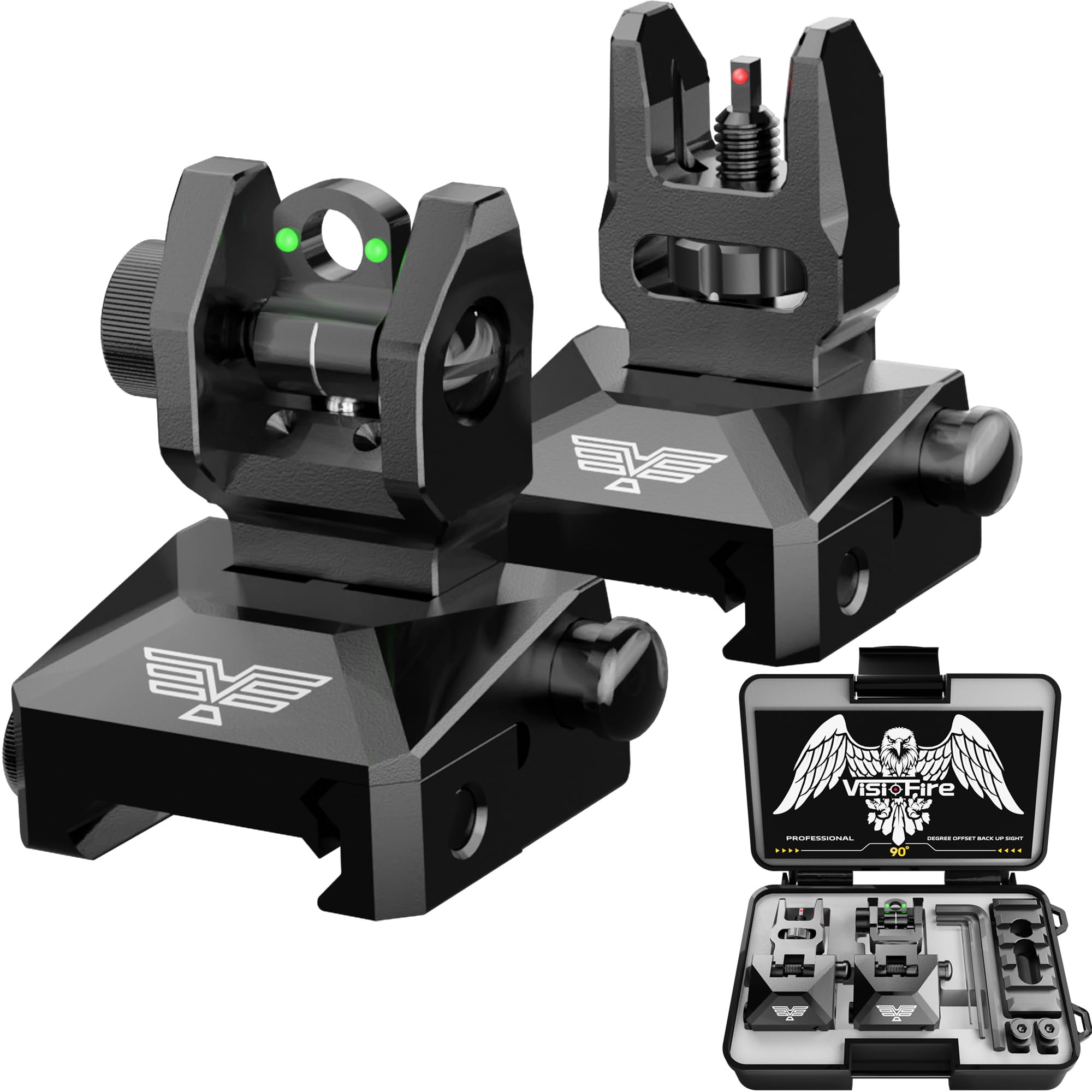 Visiofire Fiber Optic Iron Sights for Picatinny Rail | Flip Up Front and Rear Ba