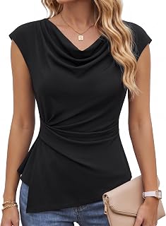 Cuffbow Cowl Neck Peplum Tops for Women Dressy Casual Short Sleeve Business Work Blouses Summer Trendy Shirts Outfits Spring
