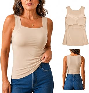 Rosyday Tank Top with Bra - Seamless Tummy Control Cami for Women | Tank Top Women's U-Neck Shapewear Seamless Cami Shaper Braless Tops