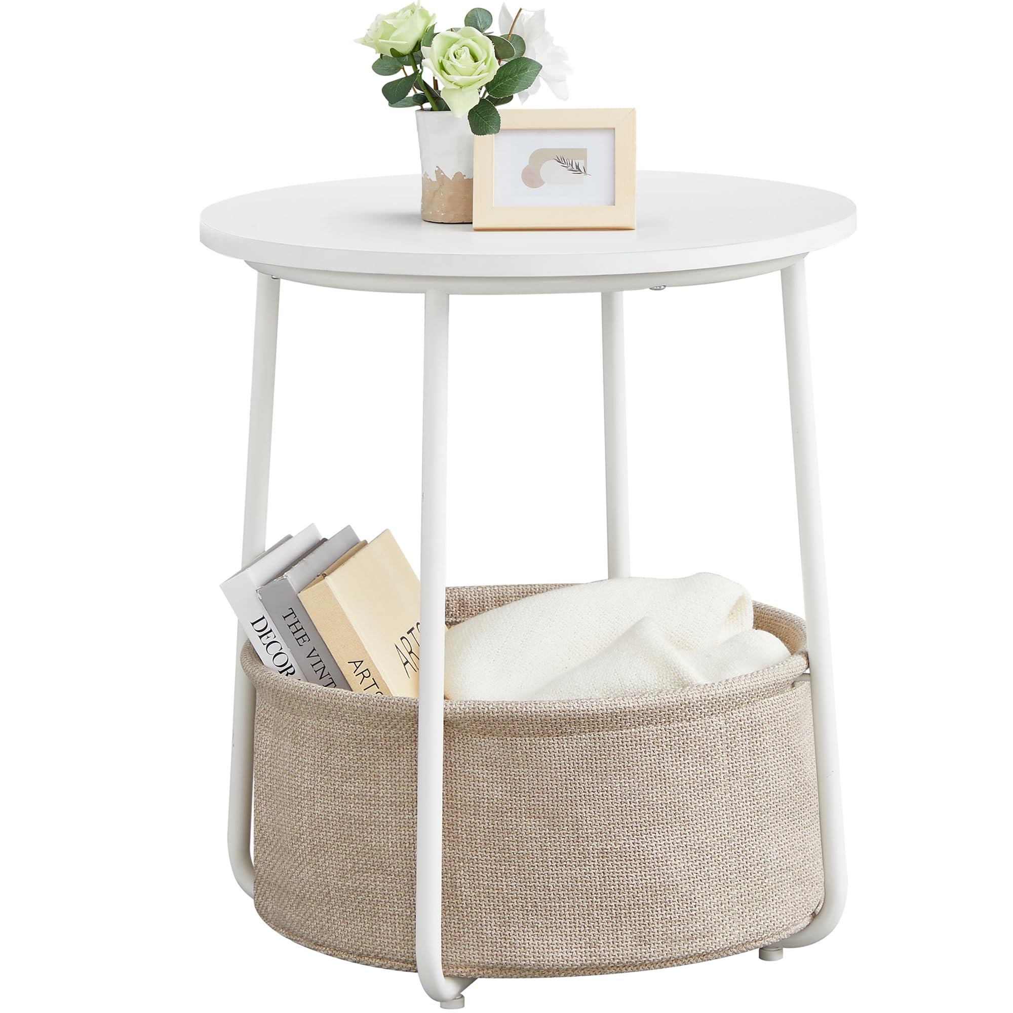 VASAGLE LILEA Collection - Small Round Side End Table, Modern Nightstand with Fa