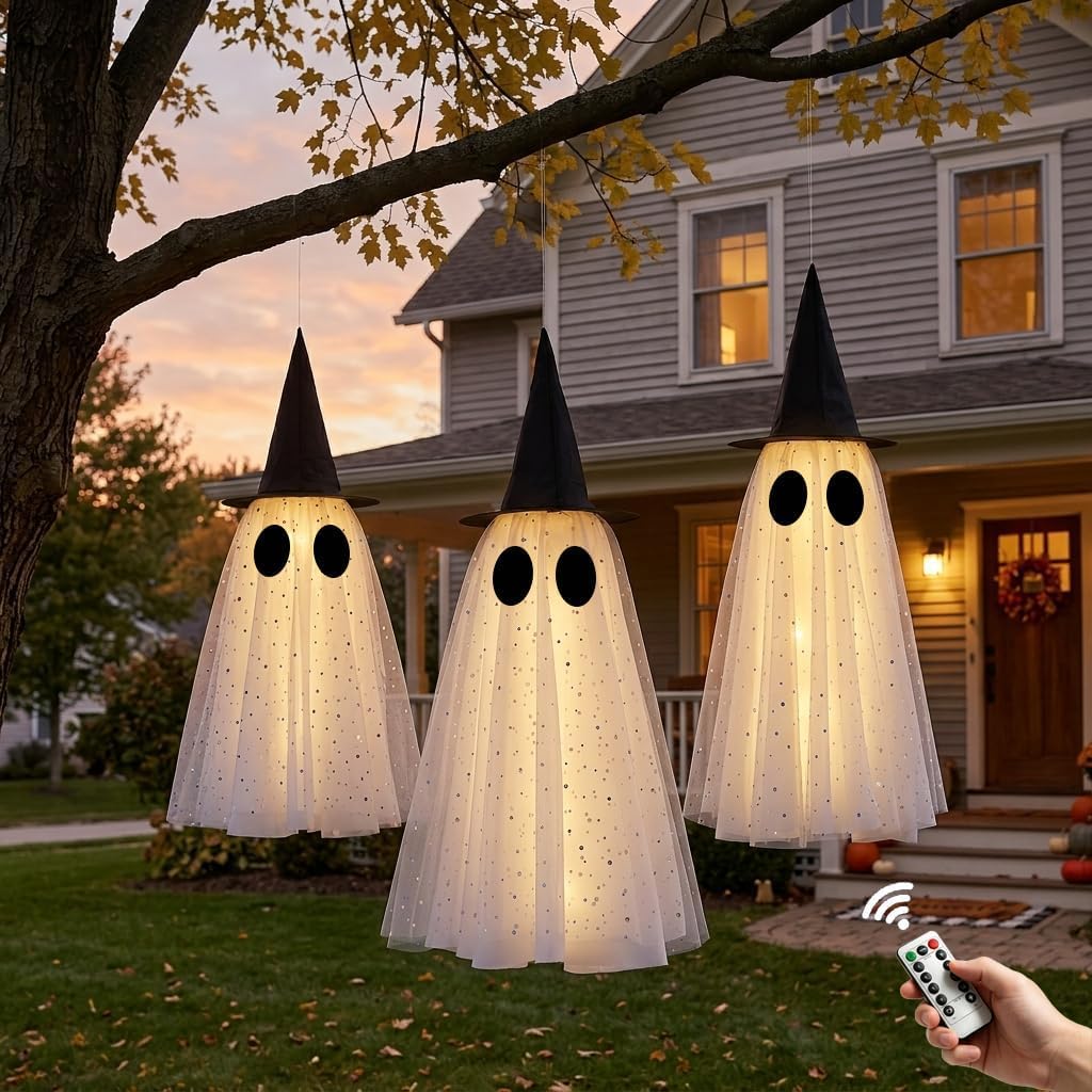 KIWDY Halloween Ghost Decor Outdoor, Halloween Hanging Ghost Decorations | Set o