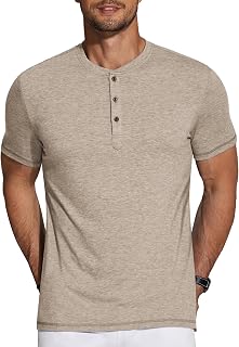 COOFANDY Men's Henley Shirts Short Sleeve Casual Basic Tee Summer Button Henley Soild T Shirts