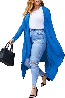 IN'VOLAND Womens Plus Size Long Sleeve Open Front Cardigan Lightweight Long Duster (L-5XL)