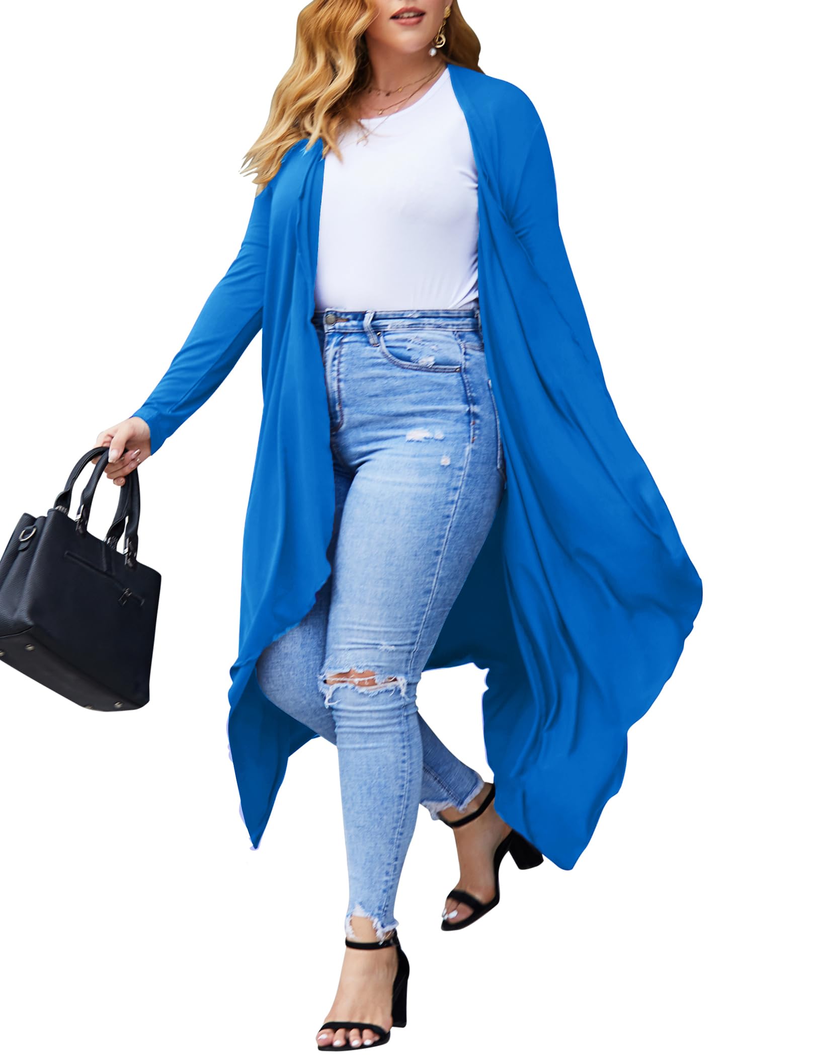 IN'VOLAND Womens Plus Size Long Sleeve Open Front Cardigan Lightweight Long Dust