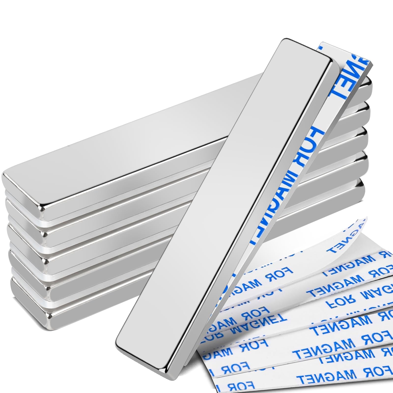 MIKEDE Neodymium Bar Magnets with Adhesive Backing for Fridge 6Pcs | Magnetic St