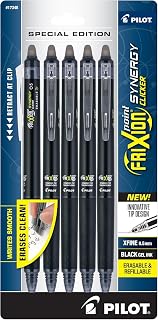 PILOT FriXion Synergy Clicker Erasable Gel Ink Pens, 0.5mm, Black, 5-Pack | Refillable, retractable gel ink pens, extra fine point 0.5 mm for clean writing, erasable gel pens for notes and planners
