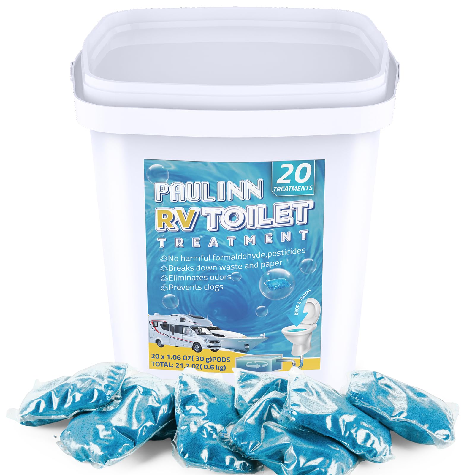 PAULINN RV Toilet Treatment, 20 Packs Septic Tank Treatment Drop Ins Rv Accessor