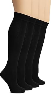Hugh Ugoli Women Bamboo Knee High Socks | Comfort Seam Long Dress Socks, Uniform Socks for Girls, Soft & Lightweight Boot Socks, Breathable and Comfortable | Shoe Size 3-6/6-9 [4 Pairs]