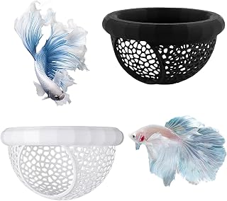Floating Betta Hiding Spot with Feeding Ring, Mesh Bowl for Betta, Shrimp and Small Fish, 2-Pack