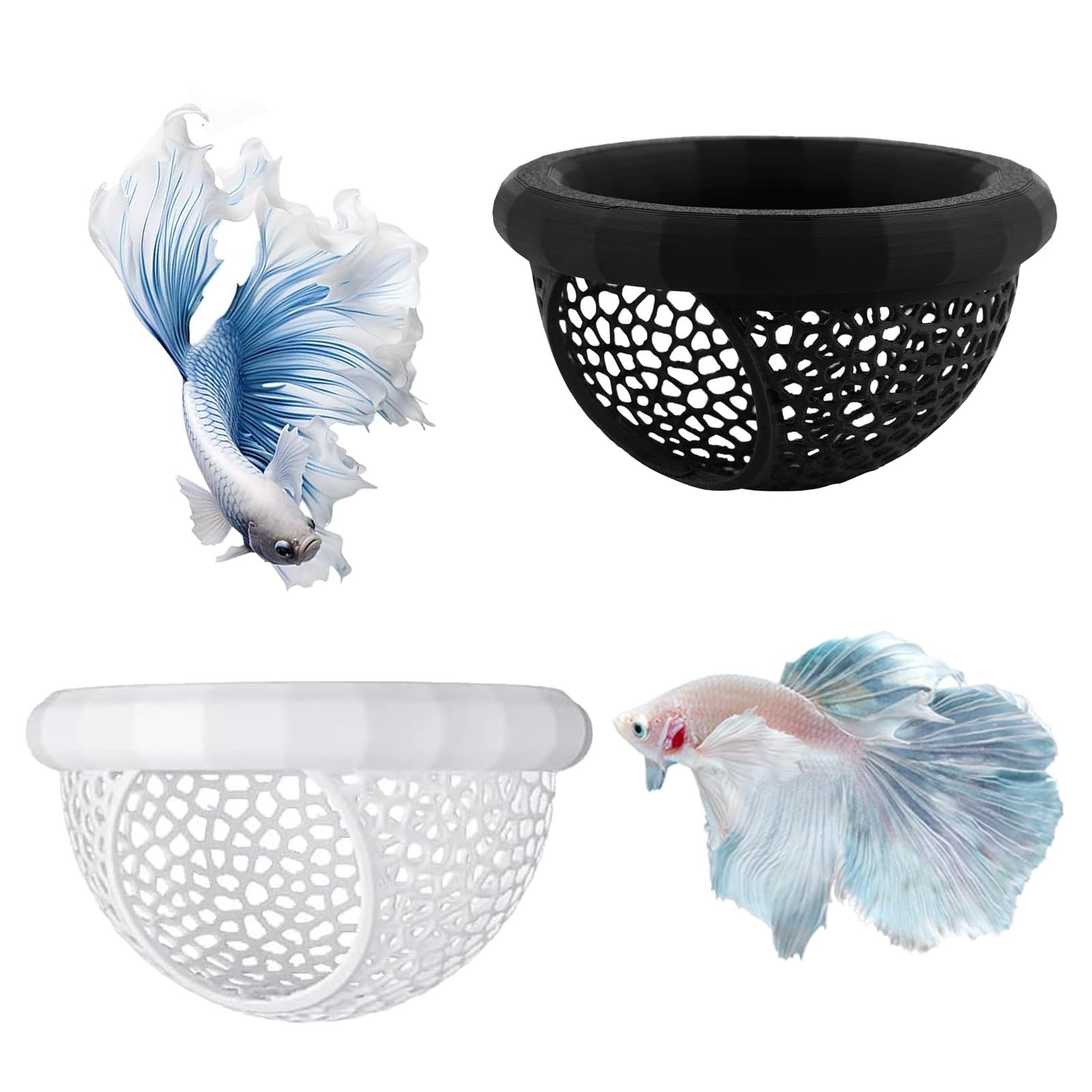 Floating Betta Hiding Spot with Feeding Ring, Mesh Bowl for Betta, Shrimp and Sm
