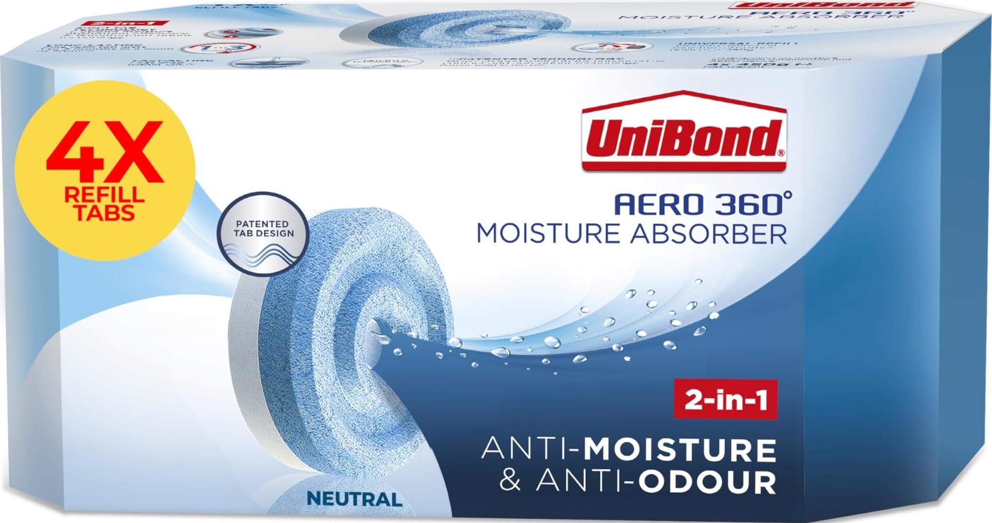 UniBond AERO 360° Moisture Absorber Neutral Refill Tab, 450 g, Pack of 4 | Ultra