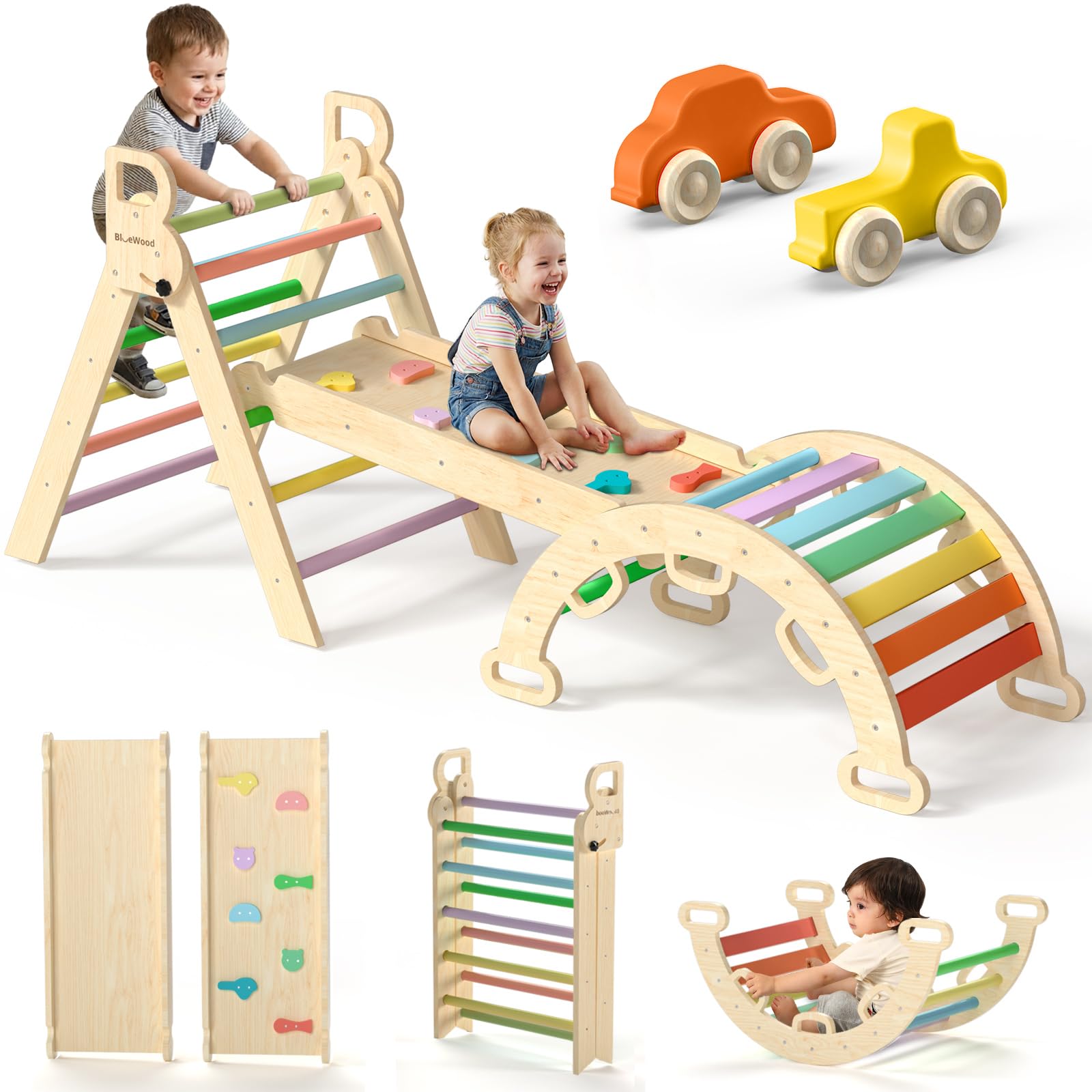 BlueWood Pikler Triangle Set with Safe Handle, Climbing Toys for 1-3 Year | Pate