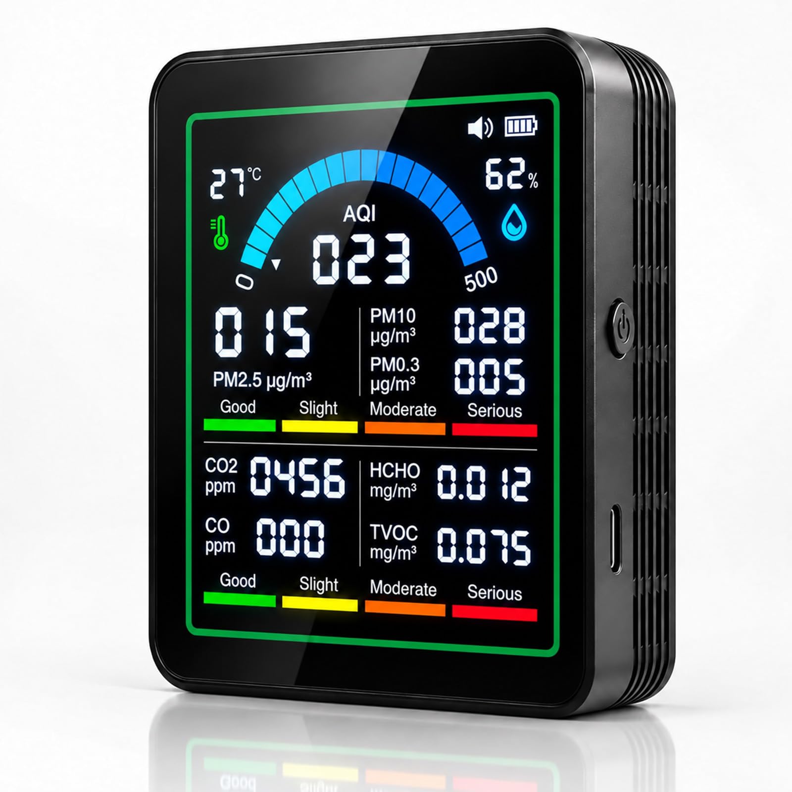 10-in-1 Air Quality Monitor Indoor, Real-Time Multi-Parameter,Color Display | PM