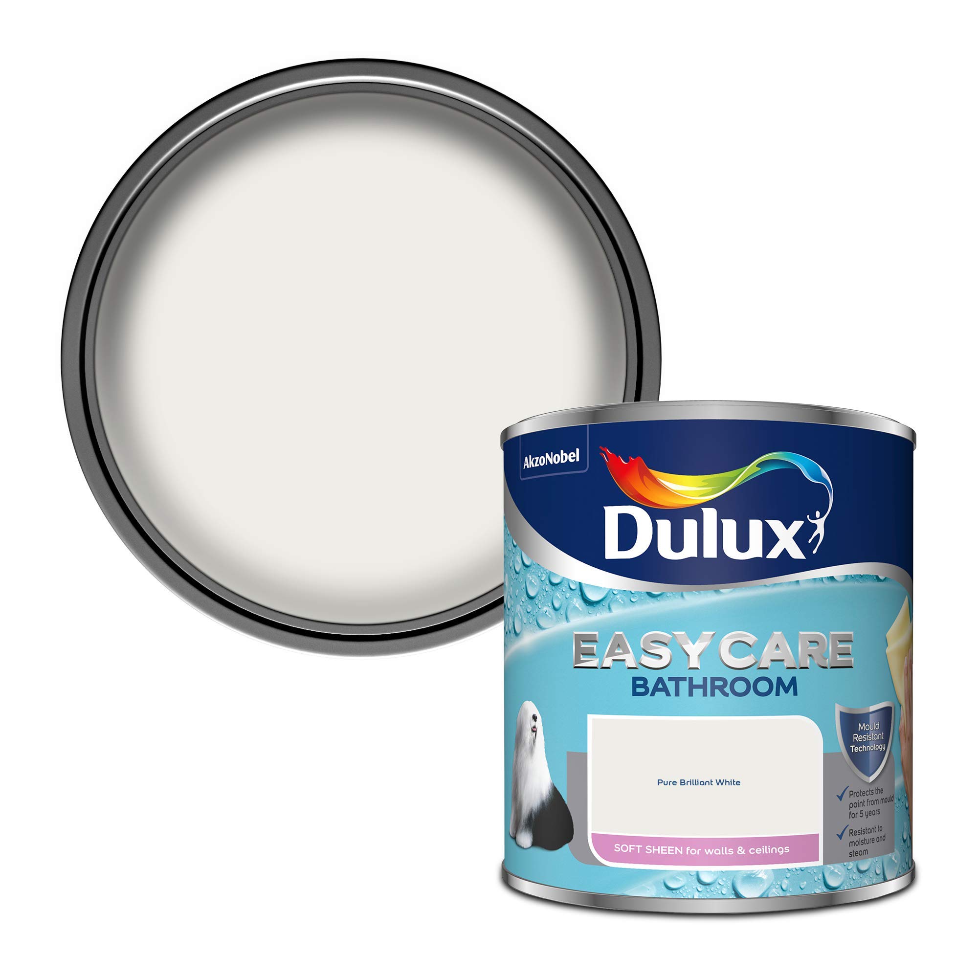Dulux Easycare Bathroom Soft Sheen Emulsion Paint - Pure Brilliant White - 1L