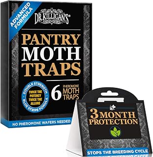 Dr. Killigan's Pantry Moth Traps with Pheromones Prime, 6 Pack, Black | Special Pheromone Formula, Pantry Moth Killer, Targets Male Flour Moths, Indian Meal Moths, Other Food Moths