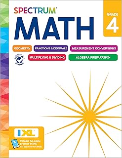 Spectrum 4th Grade Math Workbooks, Mathematics Activity Book for Kids Ages 9-10, Geometry, Fractions, Decimals, Algebra Prep, Multiplication, Division, and More, Classroom and Homeschool Curriculum