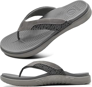 ONCAI Flip Flops Men Leather Sandals Arch Support Sport Slides Foam Sole Yoga Slippers EU 40-49