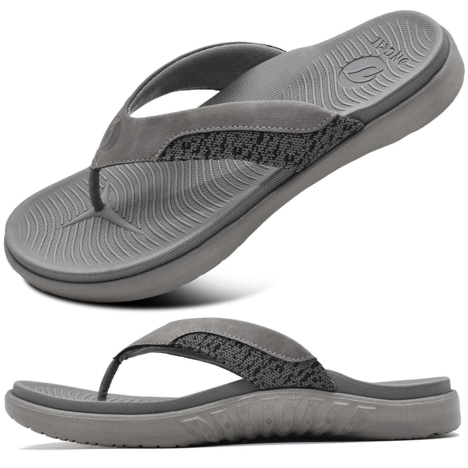 ONCAI Flip Flops Men Leather Sandals Arch Support Sport Slides Foam Sole Yoga Sl