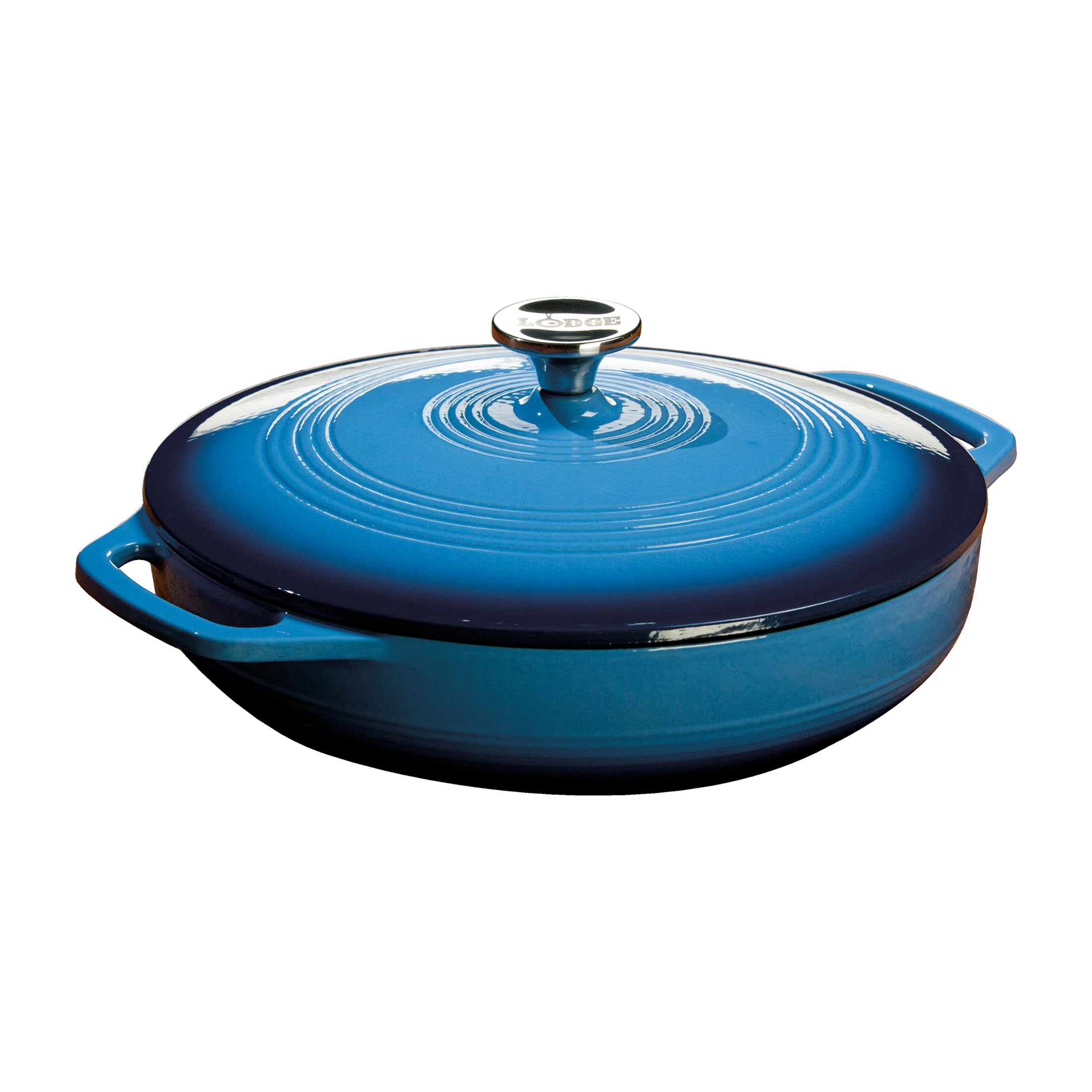 Lodge Essential Enamel Cast Iron Braiser, 3.6 Quart, Caribbean Blue | Refrigerat