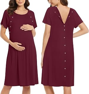 Ekouaer Women’s Nursing/Delivery/Labor/Hospital Nightdress Short Sleeve Maternity Nightgown with Button S-XXL