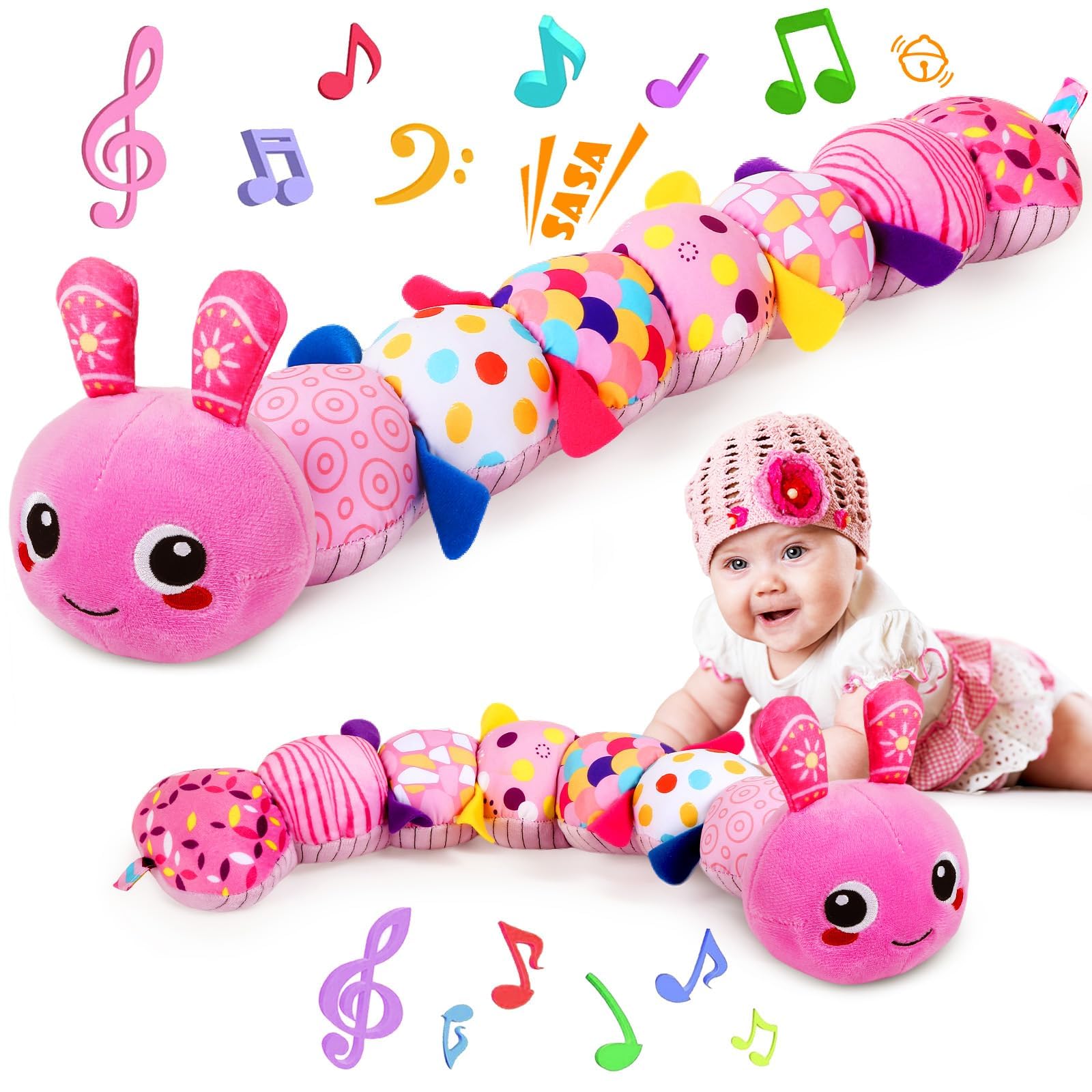 Baby Sensory Caterpillar Toys for 0-6 6-12 Months | Soft Plush Activity Toy with