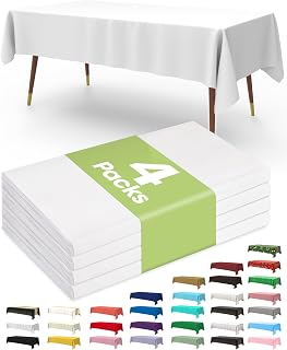 Pureegg Disposable Plastic Tablecloth 4 Pack, 137 x 274 cm, White | Decorative Covers, Rectangle Surface, Leakproof & Sturdy, Heavy Duty Vinyl, Waterproof Protector for Parties Weddings Picnics