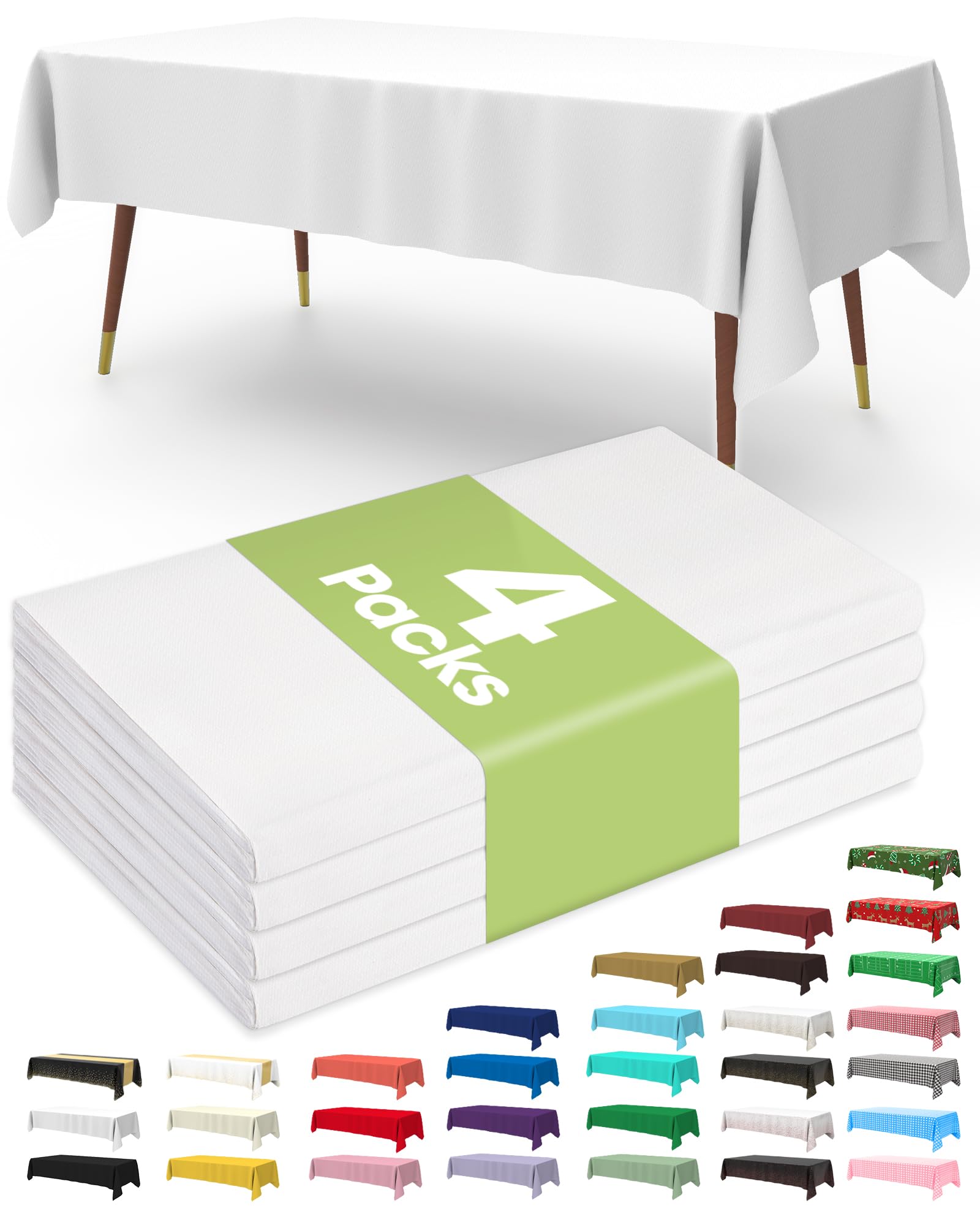 Pureegg Disposable Plastic Tablecloth 4 Pack, 137 x 274 cm, White | Decorative C