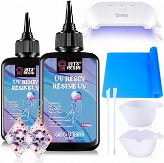 LET'S RESIN UV Resin with Light, 200g Crystal Clear & Low Odor for Starter | Upgraded UV Resin Kit Include UV Light, Silicone Mat, Ultraviolet Epoxy Resin Hard, for Jewelry, Craft Decor