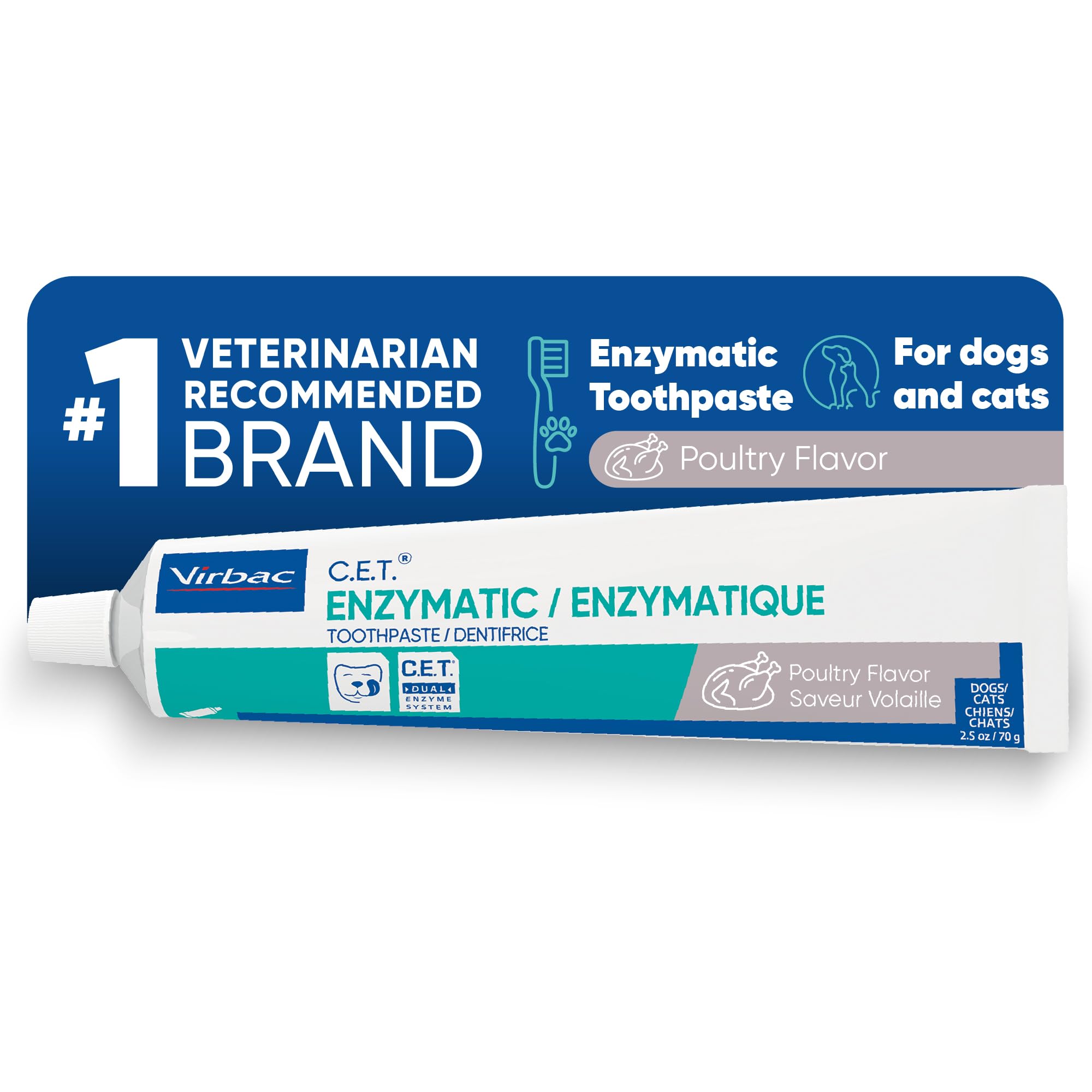 C.E.T. Enzymatic Toothpaste for Dogs and Cats, Poultry, 2.5oz | Plaque and tarta