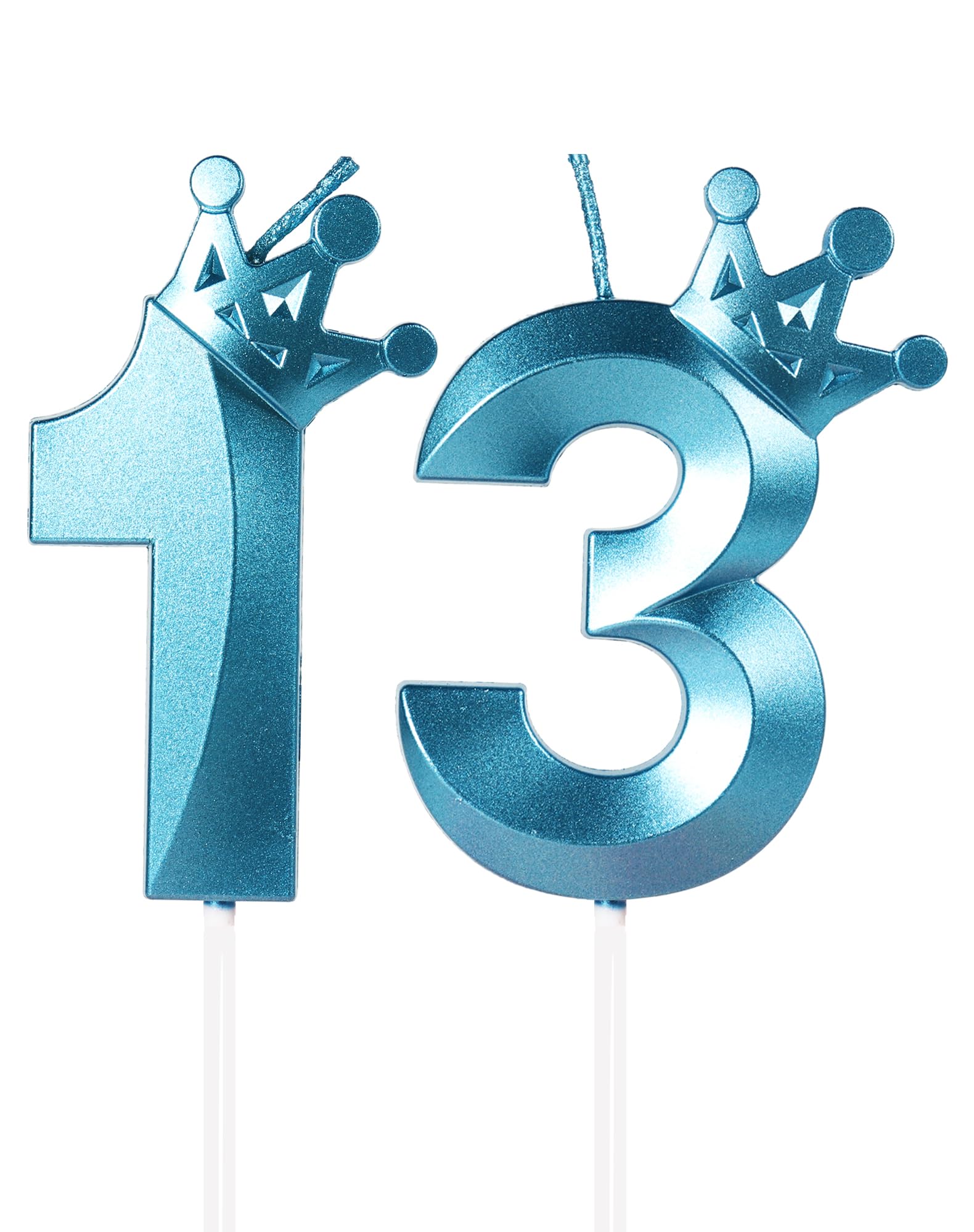 Blue Birthday Candles Number 13 Candle, Happy 13th Birthday Cake Topper, 3D Crow