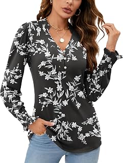 Rapbin Women V Neck Blouses Long Sleeve Button Down Long Sleeve Blouses Autumn Tops 2025 Ruffle Cuffs Elegant Casual T Shirts