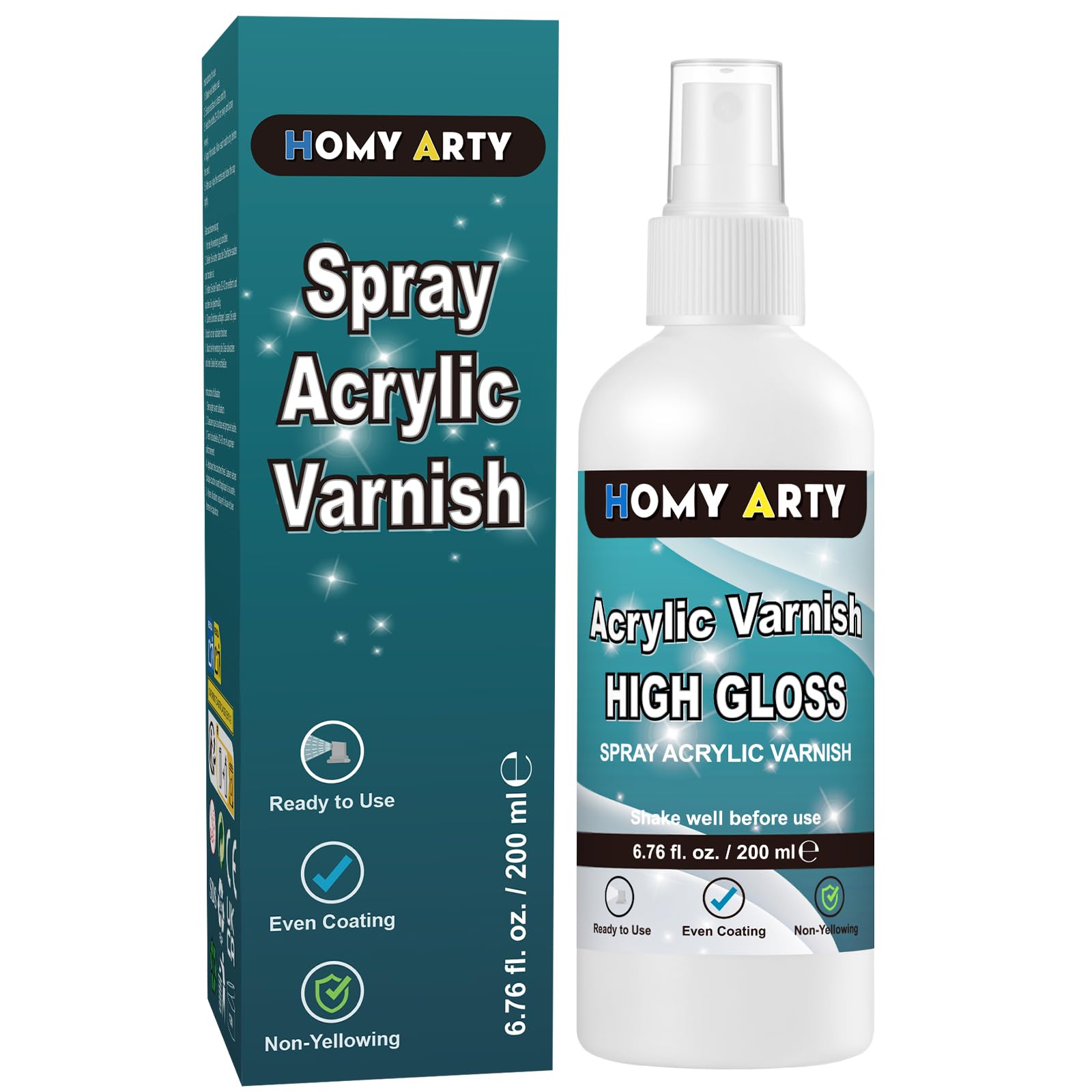 HOMY ARTY Acrylic Varnish Spray, High Gloss Varnish | for Acrylic Painting, High