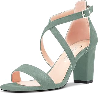 Castamere Women's Chunky Block High Heel Open Toe Sandals Cross Strap Buckle Wedding Sexy Dress Shoes