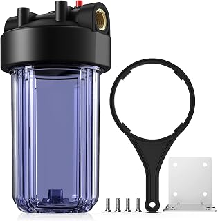 SimPure 10" *4.5" Whole House Water Filter Clear Housing no Filter | DB10C Blue for Whole Home Water Filtration,Sediment Water Filter System 1" NPT Brass Port | Filtration for City & Well Water