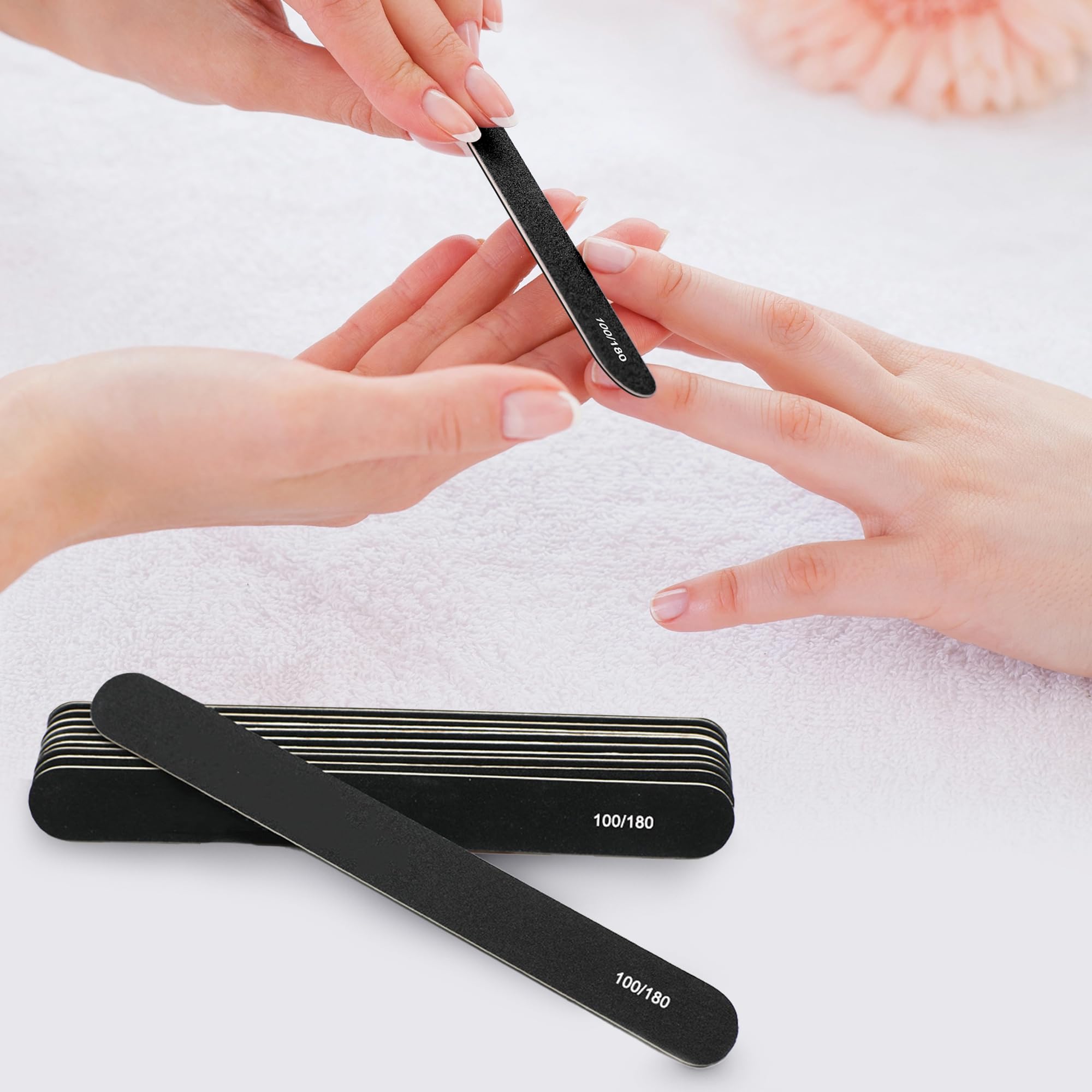 10pcs Professional Double Sided Nail File 100/180 Grit Black Manicure Pedicure