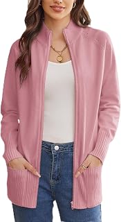 GRACE KARIN Women 2024 Fall Winter Zip Up Cardigan Sweaters Chunky Knit Sweater Jackets with Pockets for Casual Work M