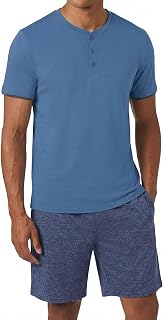 Uniexcosm Men's Cotton Short Sleeve Pajamas Men's V-Neck with Buttons Summer Soft Two Piece Set for Men
